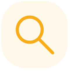 Orange magnifying glass representing curiosity.