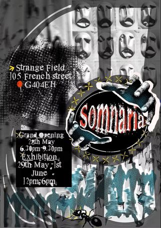 Poster promoting Somnaria art exhibition showcasing Glasgow Kelvin College student artwork