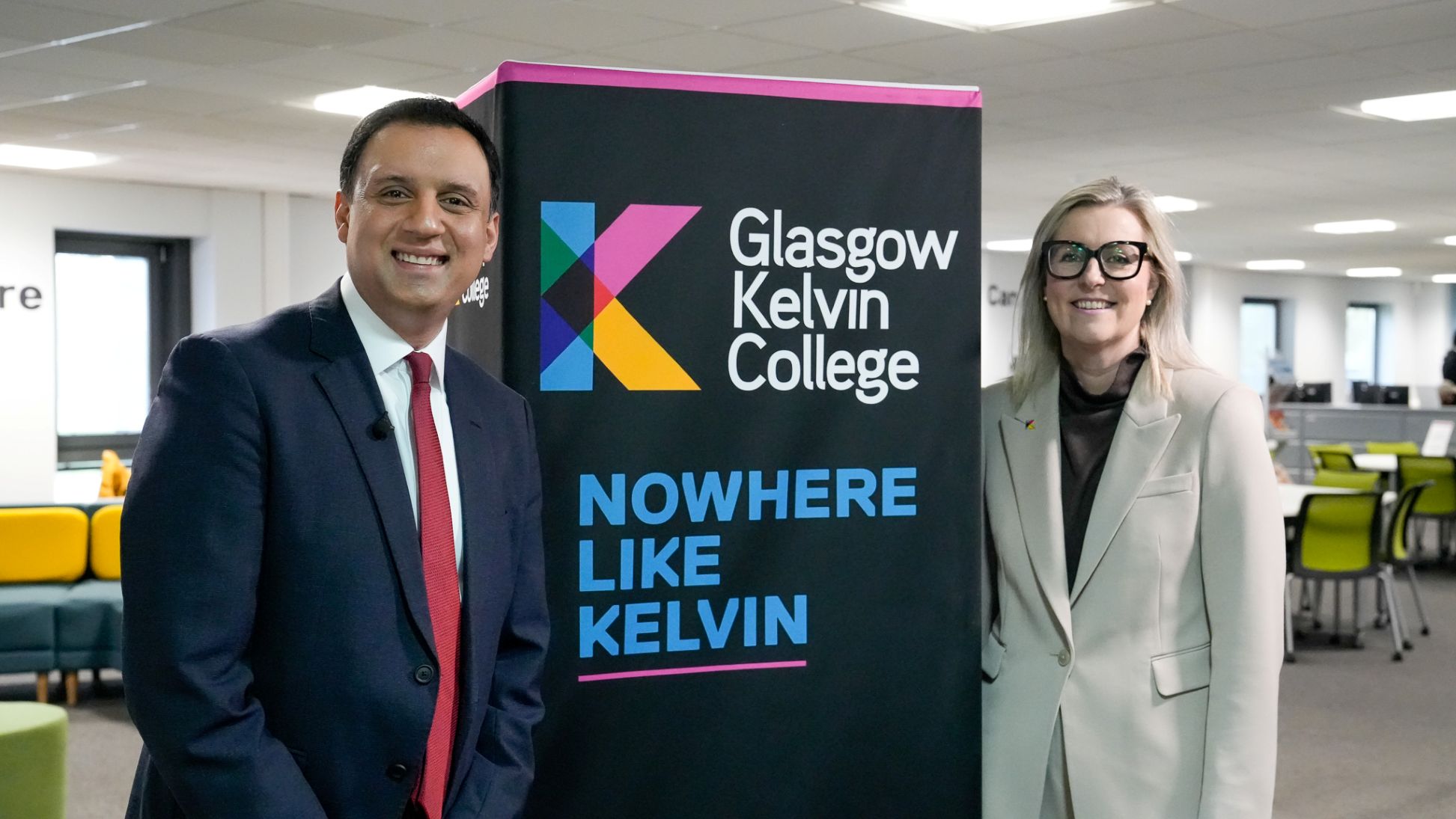 Anas Sarwar and Principal Joanna Campbell at Glasgow Kelvin College during official visit.
