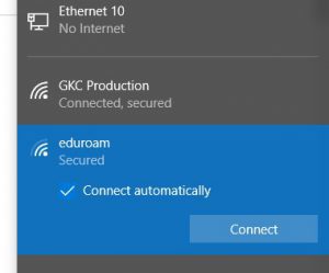 Windows Device Showing Connection to Eduroam Wifi Network