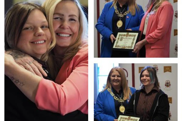 Glasgow Kelvin College photography students Nicola Cobain and Nath Kossak receiving their Craftex 2025 photography awards from the Deacon Convener at the Trades Hall, celebrating their winning entries The Spider and Apollo. Glasgow Kelvin College photography students Nicola Cobain and Nath Kossak receiving their Craftex 2025 photography awards from the Deacon Convener at the Trades Hall, celebrating their winning entries The Spider and Apollo.