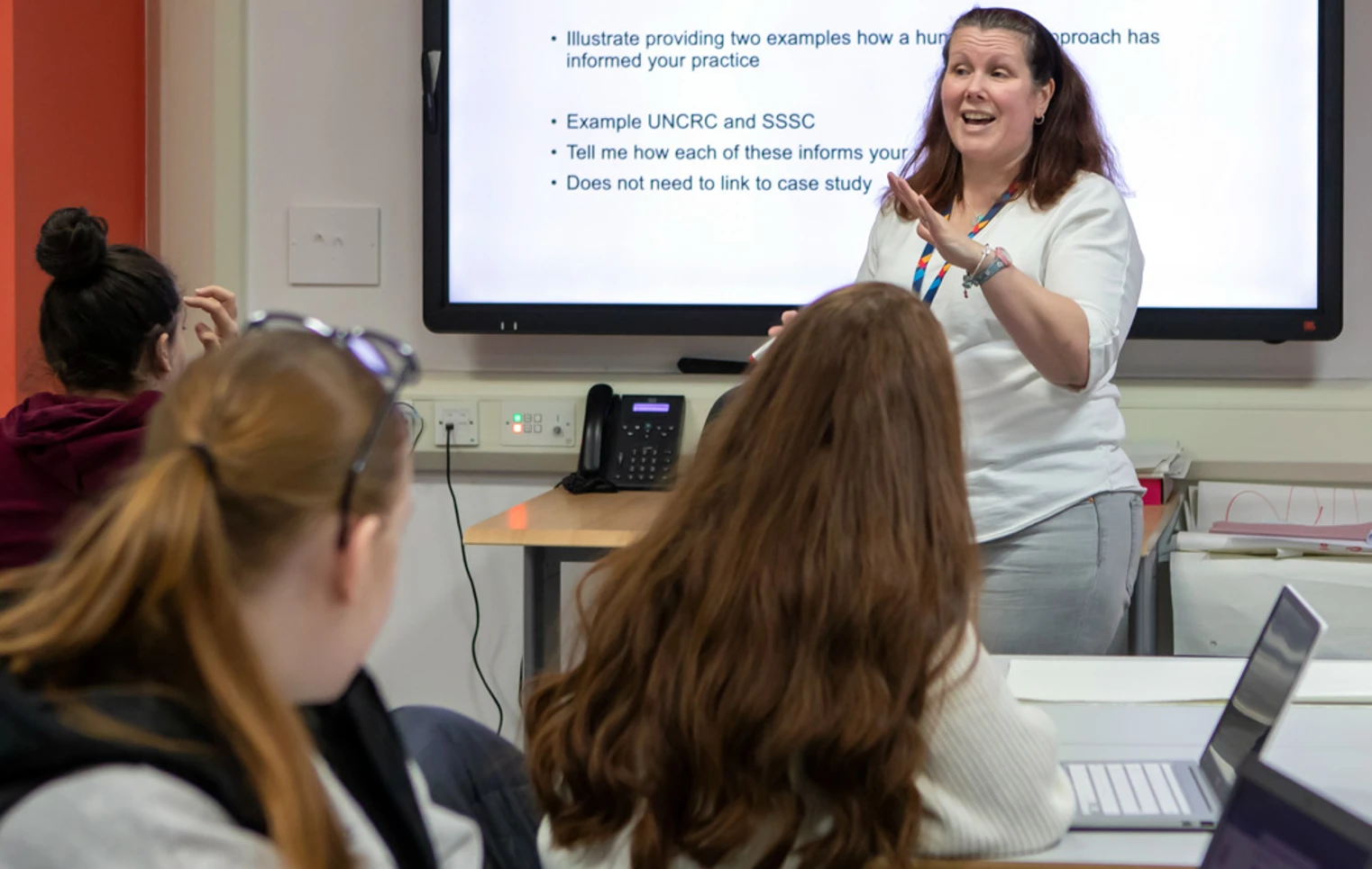 Students fully engaged in an interactive lesson at Glasgow Kelvin College, led by their enthusiastic lecturer encouraging lively classroom discussion. Students fully engaged in an interactive lesson at Glasgow Kelvin College, led by their enthusiastic lecturer encouraging lively classroom discussion.