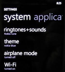 System Settings on windows Phone